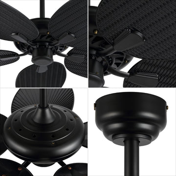 Raffles 52" Bohemian Industrial Iron/Plastic Mobile-App/Remote-Controlled 6-Speed Palm Blade Ceiling Fan - JONATHAN Y
